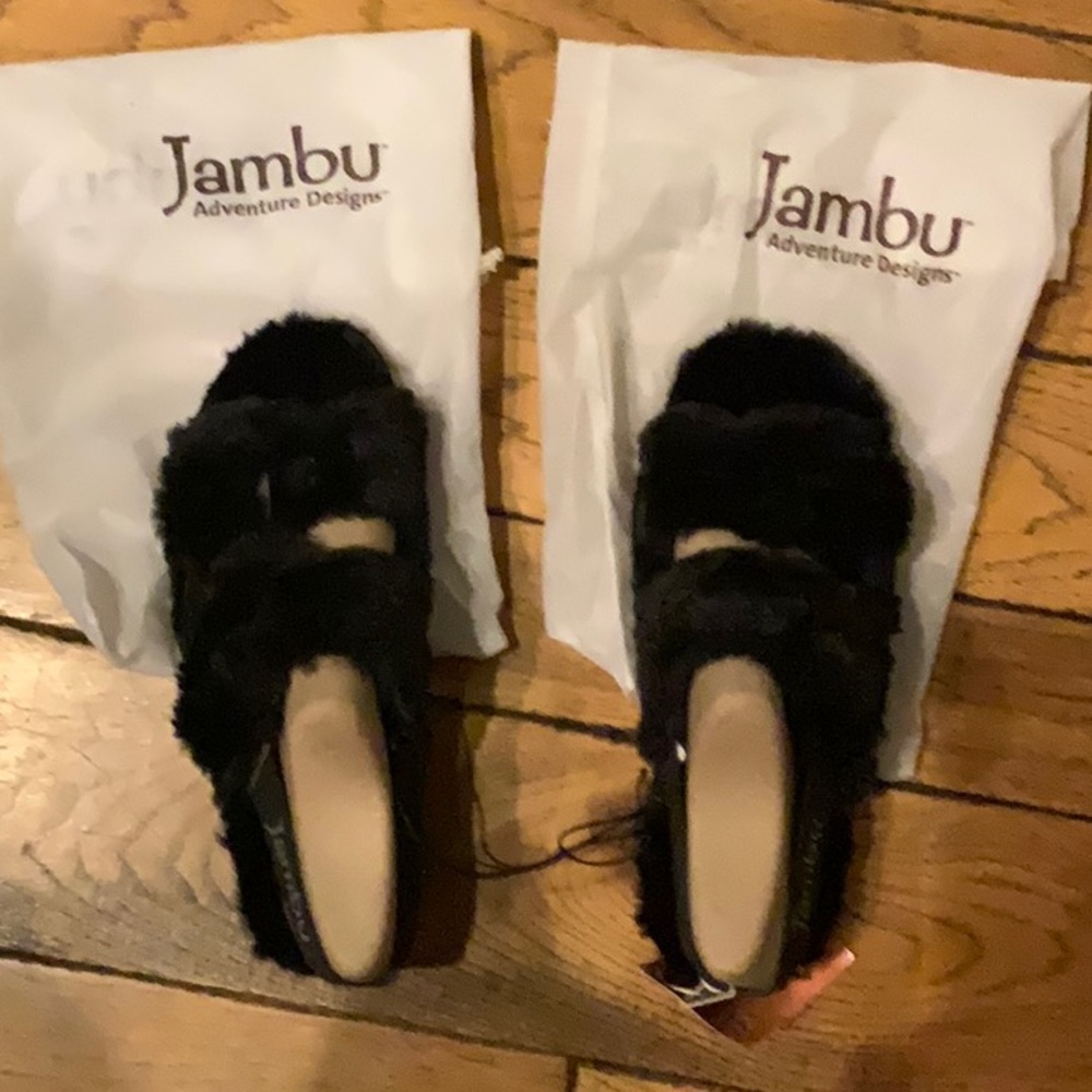 Jambu Black Fuzzy Sandal Slippers
